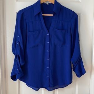 Express Blue Portofino Button Down Blouse